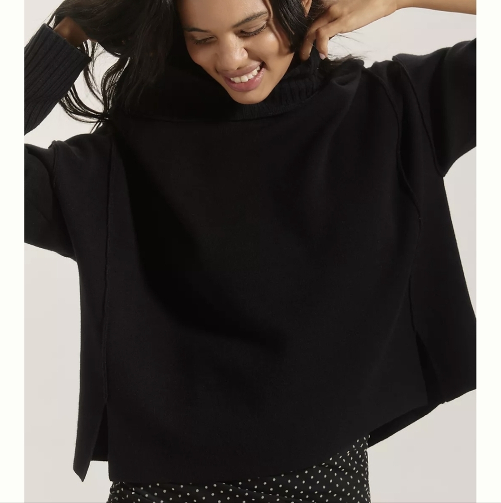 Anthropologie Logan Turtleneck Sweater In Black By Maeve Size Large, New W Tags